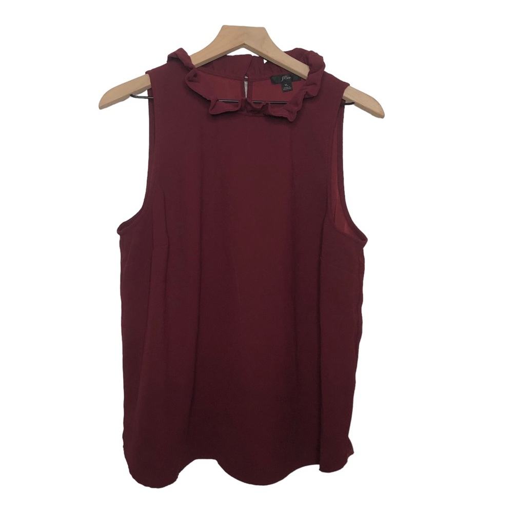 J. Crew Burgundy Maroon Red High Neck Ruffle Detail Flowy Tank